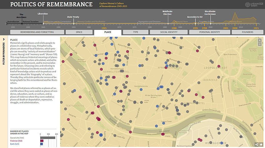 Screenshot der digitalen Karte der Erinnerung von www.porem.wien mit Fokus auf den zweiten Bezirk